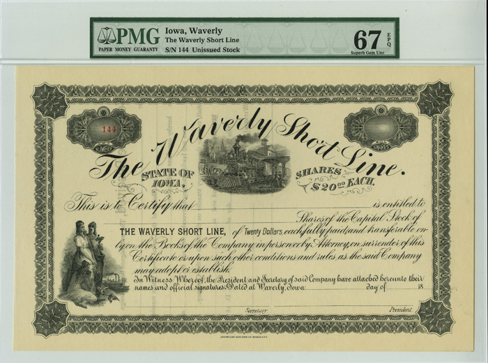 Waverly Short Line - Unissued Stock Certificate